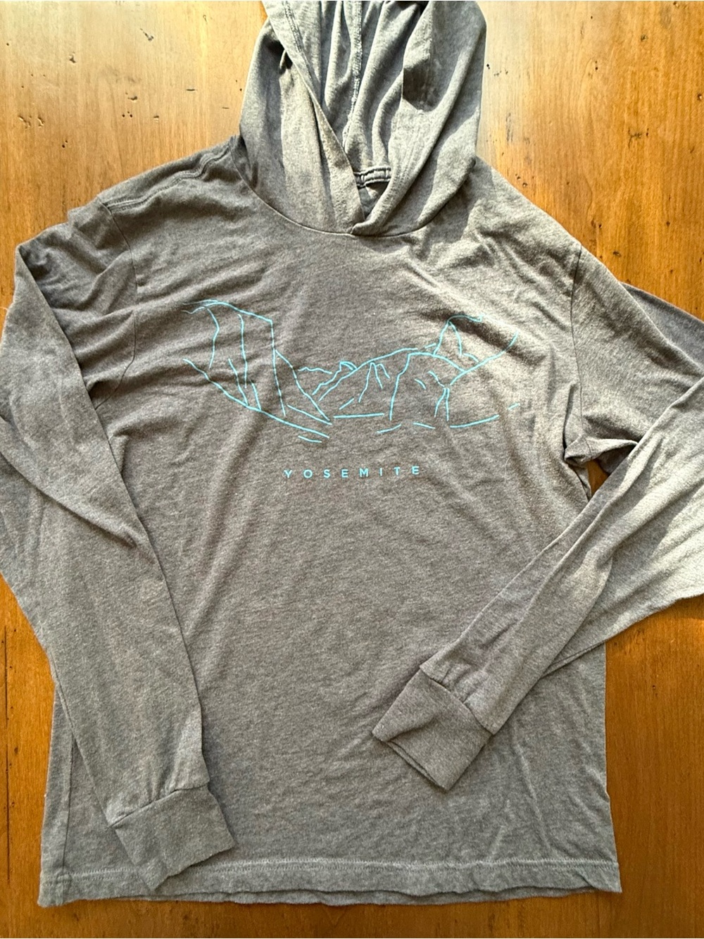 Bella + Canvas Half Dome Yosemite Gray Long-Sleeve Hooded Tee with Blue Graphic